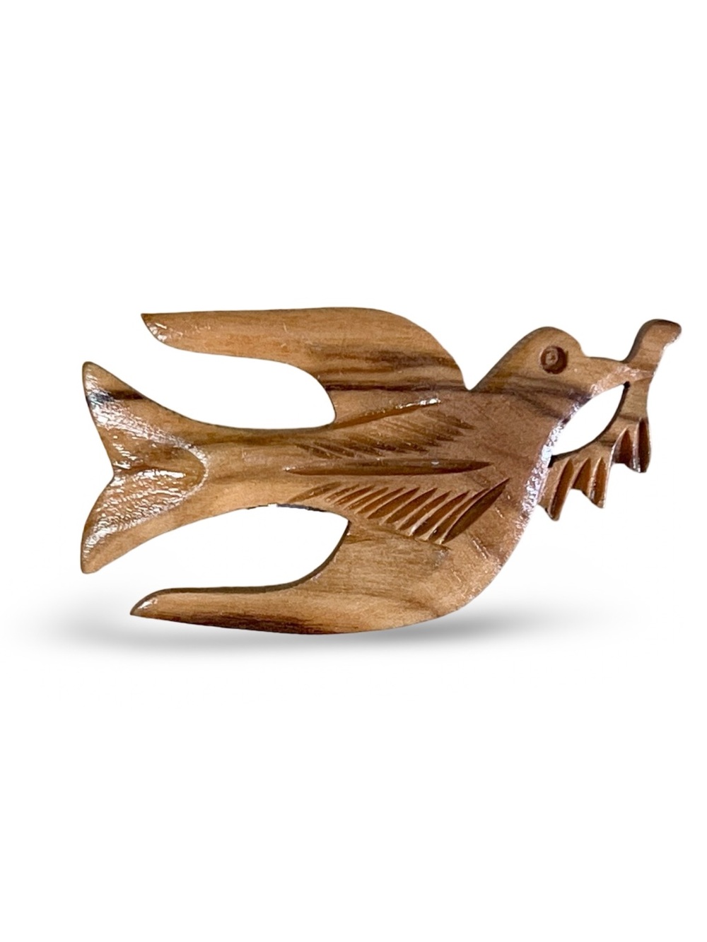 Vintage Hand-Carved Wooden Bird Brooch Pin Olive Wood Dove